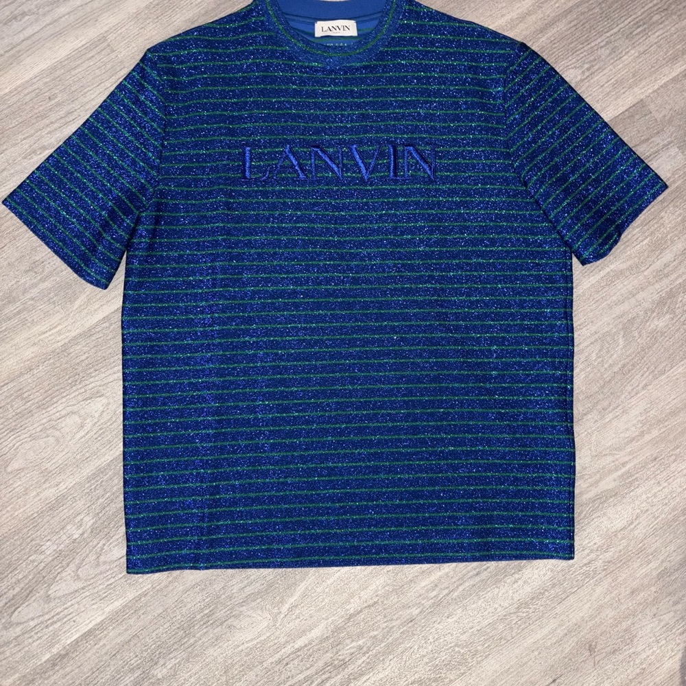 Lanvin Navy and Green Striped Tee